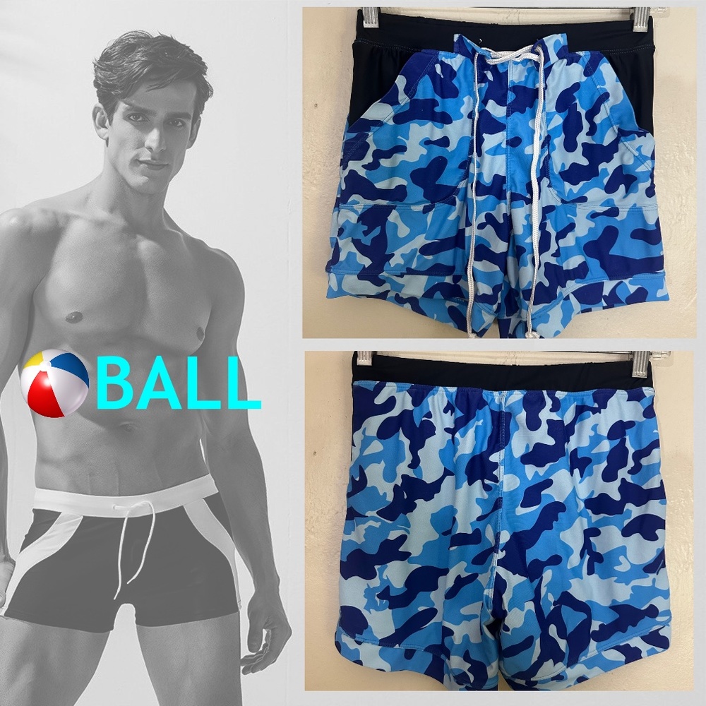 Ball Camo Stretch Shorts 28-32" waist 4.5" inseam Nylon / spandex Gently worn